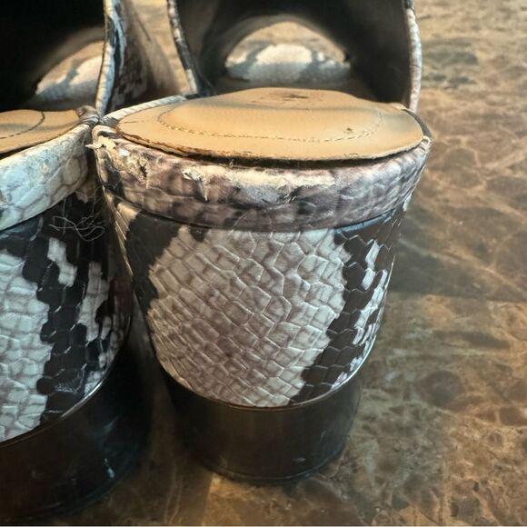 Alfani Heels Size 9.5 Black White Peep Toe 3” Block Heel Snake Print Bootie - Picture 11 of 11